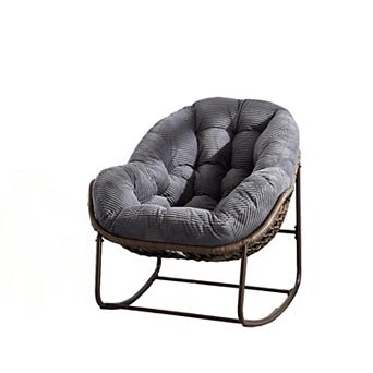Oversized Outdoor Rattan Rocking Chair with Plush Cushion