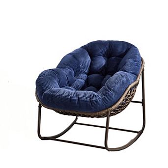 Oversized Outdoor Rattan Rocking Chair with Plush Cushion