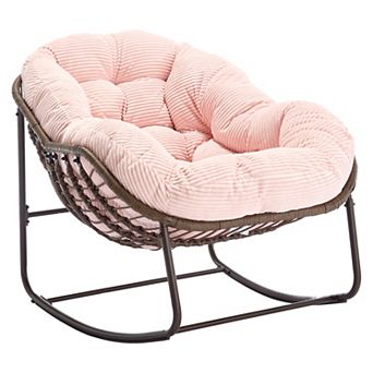 Oversized Outdoor Rattan Rocking Chair with Plush Cushion
