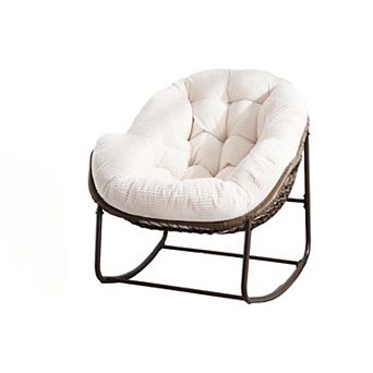 Oversized Outdoor Rattan Rocking Chair with Plush Cushion