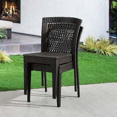 TEINIE Stackable Outdoor Dining Chairs Set of 2 PE Rattan Steel Frame