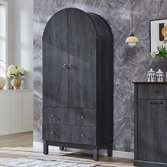 71" High Pantry Cabinet, Arched Cabinet, w/ Adjustable Shelves and 4 Large Drawers Fluted Arched