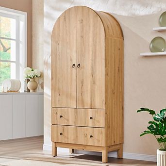 71" High Pantry Cabinet, Arched Cabinet, w/ Adjustable Shelves and 4 Large Drawers Fluted Arched