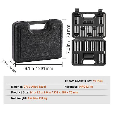 Drive Impact Socket Set 11-Piece SAE Deep Sockets for Automotive and Workshop