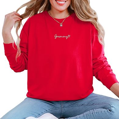 Embroidered Grammy Heart - Women's Garment Dyed Long Sleeve Graphic T-Shirt