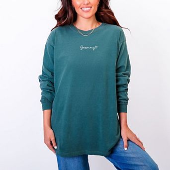 Embroidered Grammy Heart - Women's Garment Dyed Long Sleeve Graphic T-Shirt