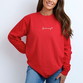 Embroidered Grammy Heart - Women's Garment Dyed Long Sleeve Graphic T-Shirt