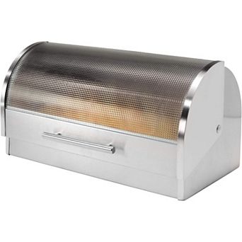 Stainless Steel Roll Top Bread Box with Glass Lid, Large Capacity for Kitchen Counter