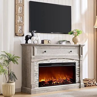 52" Farmhouse Fireplace TV Stand for TVs up to 65", Entertainment Center w/ Fireplace & Storage