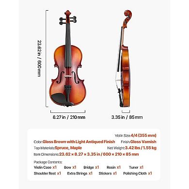 4/4 Full Size Violin Set for Teens and Adults with Case, Bow, and Tuner