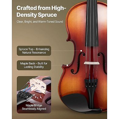 4/4 Full Size Violin Set for Teens and Adults with Case, Bow, and Tuner
