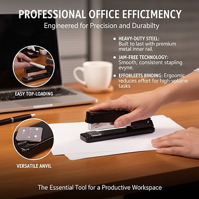 2-Pack Heavy Duty Stapler 20 Sheets, Jam-Free Metal Black for Office