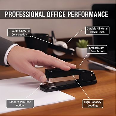2-Pack Heavy Duty Stapler 20 Sheets, Jam-Free Metal Black for Office
