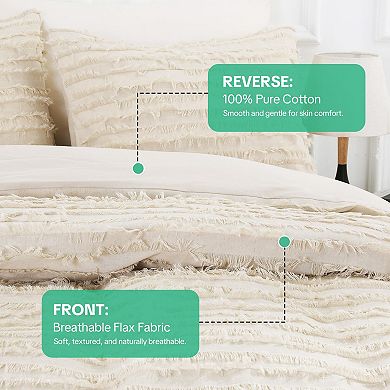 Textured linen striped duvet cover set, breathable and easy to maintain