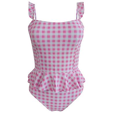 Women's Gingham Two Piece Swimsuit Ruffle Strap High Waisted Bikini Set Cute Summer Beachwear