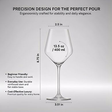 Clear White Wine Glasses Set of 4, 13.5 oz Italian Glassware