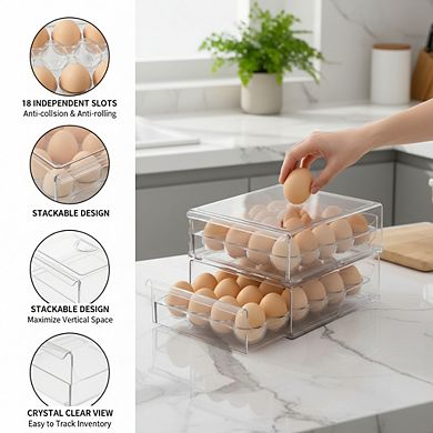 Stackable 18 Egg Tray, BPA Free Refrigerator Organizer Bin for Eggs