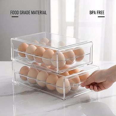 Stackable 18 Egg Tray, BPA Free Refrigerator Organizer Bin for Eggs