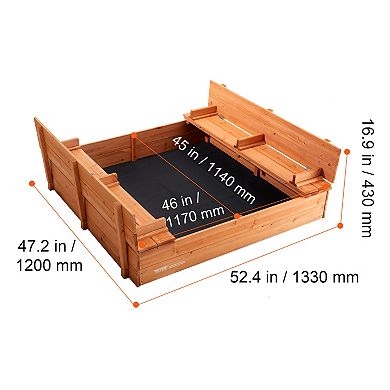 VEVOR Wooden Sandbox 52.4 x 47.2 in, Kids Sand Box with Foldable Bench Seats
