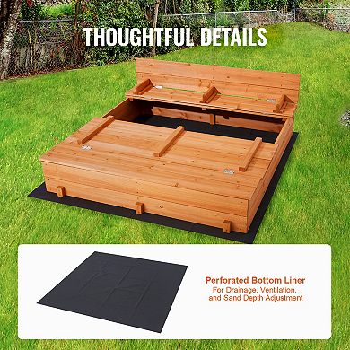 VEVOR Wooden Sandbox 52.4 x 47.2 in, Kids Sand Box with Foldable Bench Seats
