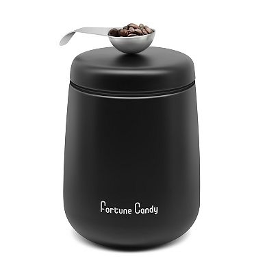 Airtight Stainless Steel Coffee Canister with Measuring Scoop, Matte Black