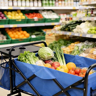 Folding Garden Shopping Beach Cart Blue