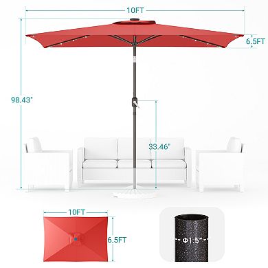 Sonkuki 10×6.5ft LED Rectangular Outdoor Patio Market Umbrella for Deck, Garden and Poolside