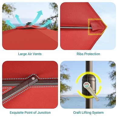 Sonkuki 10×6.5ft LED Rectangular Outdoor Patio Market Umbrella for Deck, Garden and Poolside