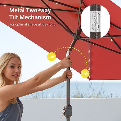 Sonkuki 10×6.5ft LED Rectangular Outdoor Patio Market Umbrella for Deck, Garden and Poolside