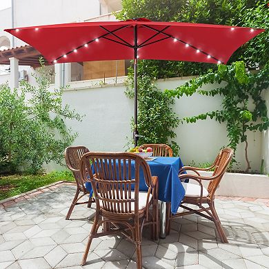 Sonkuki 10×6.5ft LED Rectangular Outdoor Patio Market Umbrella for Deck, Garden and Poolside