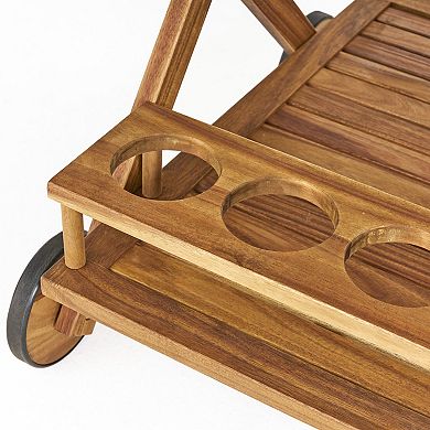 TEINIE Acacia Wood Mobile Bar Cart with Wheels Natural Stain