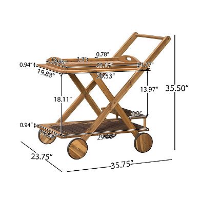 TEINIE Acacia Wood Mobile Bar Cart with Wheels Natural Stain