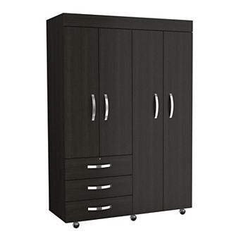 Denver Adjustable Armoire, Rods, Double Door Cabinet, Three Drawers, Two Shelves