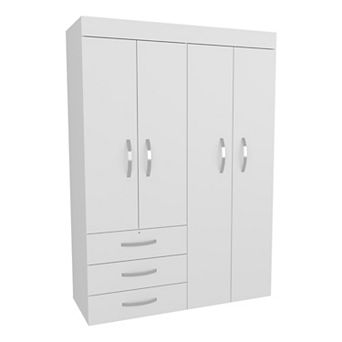 Denver Adjustable Armoire, Rods, Double Door Cabinet, Three Drawers, Two Shelves