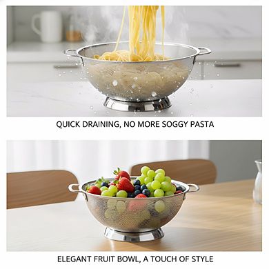 18/8 Stainless Steel Colander 5 Quart, with Handle for Draining Pasta Vegetables Fruit