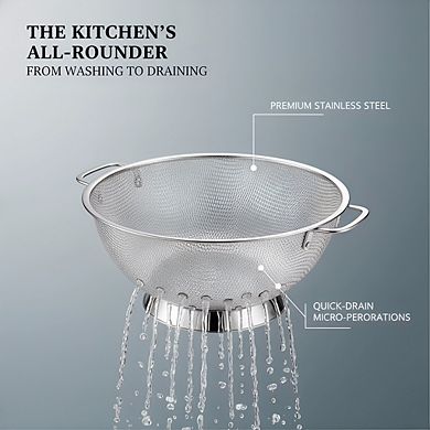 18/8 Stainless Steel Colander 5 Quart, with Handle for Draining Pasta Vegetables Fruit