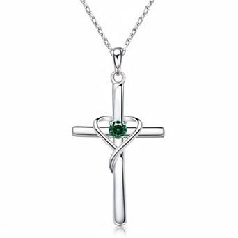 ZUQIETA Sterling Silver Cross Necklace Birthstone Cz Women Men Holiday