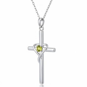 ZUQIETA Sterling Silver Cross Necklace Birthstone Cz Women Men Holiday