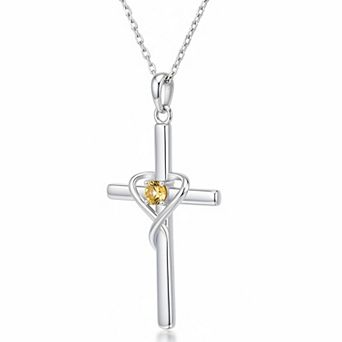 ZUQIETA Sterling Silver Cross Necklace Birthstone Cz Women Men Holiday