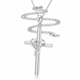 ZUQIETA Sterling Silver Cross Necklace Birthstone Cz Women Men Holiday