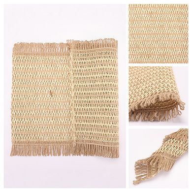 Rustic Placemats Set of 6 Woven Mats with Tassels for Dining Table Decor Wipe Clean 17.7x11.8 Inch