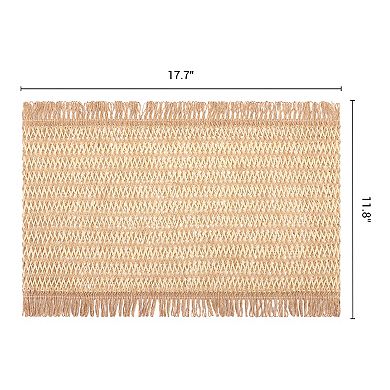 Rustic Placemats Set of 6 Woven Mats with Tassels for Dining Table Decor Wipe Clean 17.7x11.8 Inch