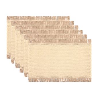 Rustic Placemats Set of 6 Woven Mats with Tassels for Dining Table Decor Wipe Clean 17.7x11.8 Inch