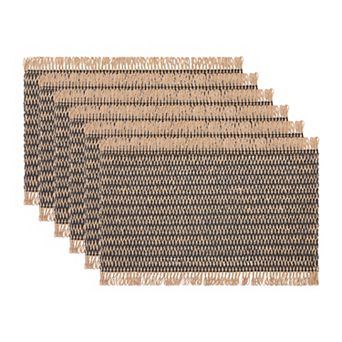 Rustic Placemats Set of 6 Woven Mats with Tassels for Dining Table Decor Wipe Clean 17.7x11.8 Inch