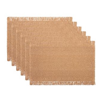 Rustic Placemats Set of 6 Woven Mats with Tassels for Dining Table Decor Wipe Clean 17.7x11.8 Inch