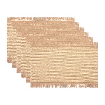 Rustic Placemats Set of 6 Woven Mats with Tassels for Dining Table Decor Wipe Clean 17.7x11.8 Inch