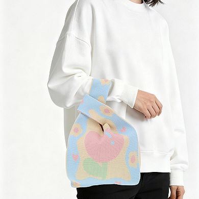 Heart Flower Knitted Wrist Bag for Women 1Pc