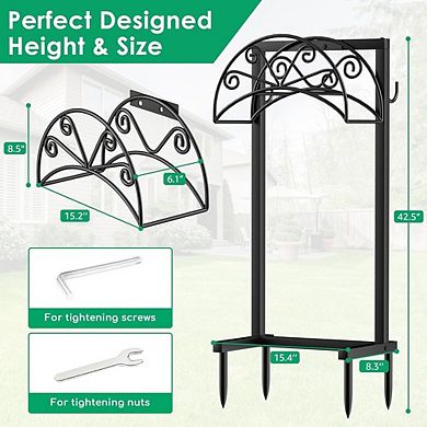 Heavy Duty Garden Hose Holder Stand with Tool Hooks Freestanding Hose Storage Bronze