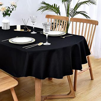 Oval Black Tablecloth, Washable Fabric, Durable, Party-Ready