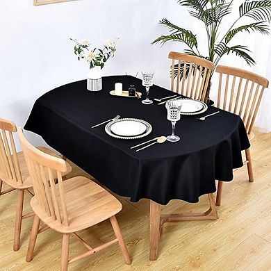 Oval Black Tablecloth, Washable Fabric, Durable, Party-Ready